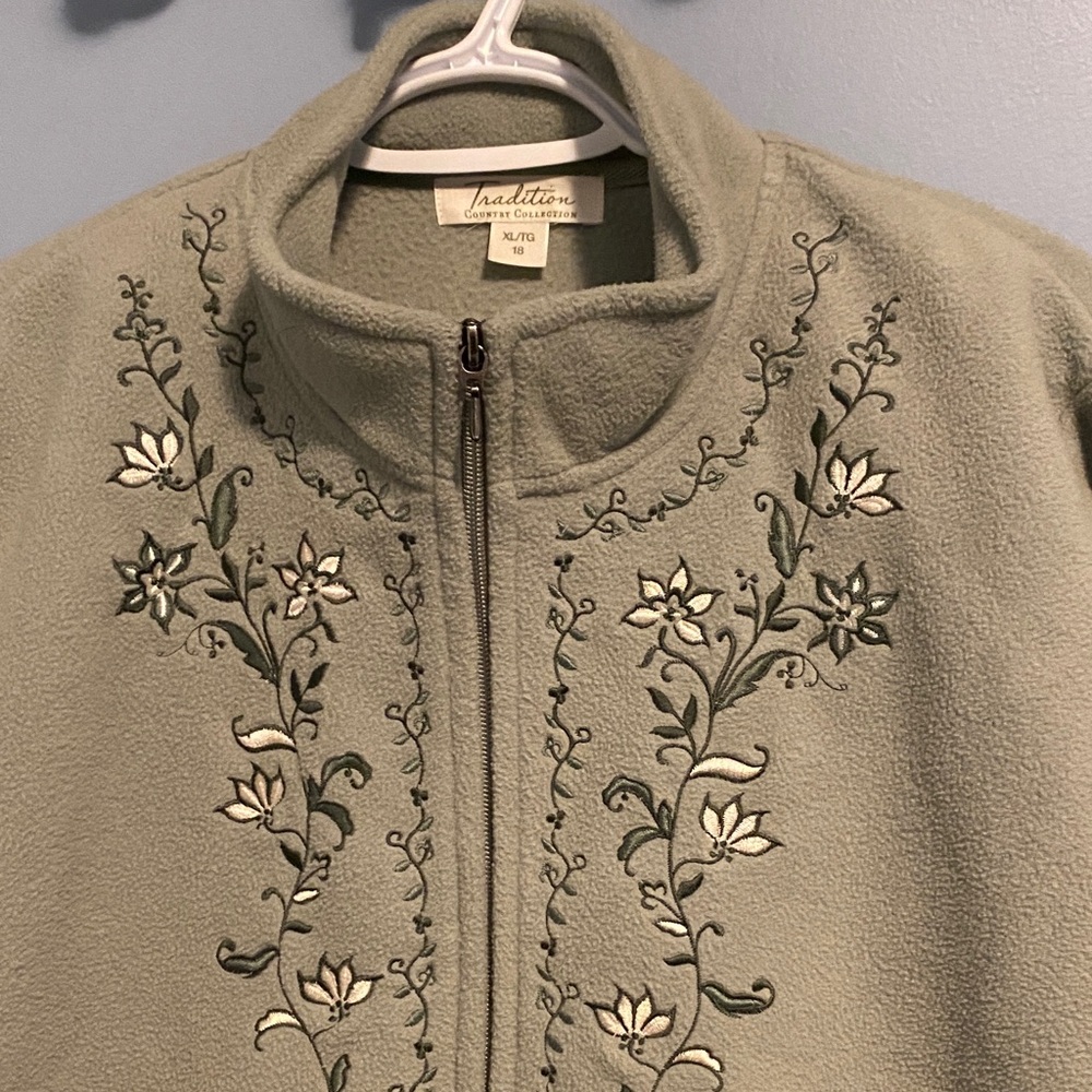 Floral Embroidered Zip-Up fleece